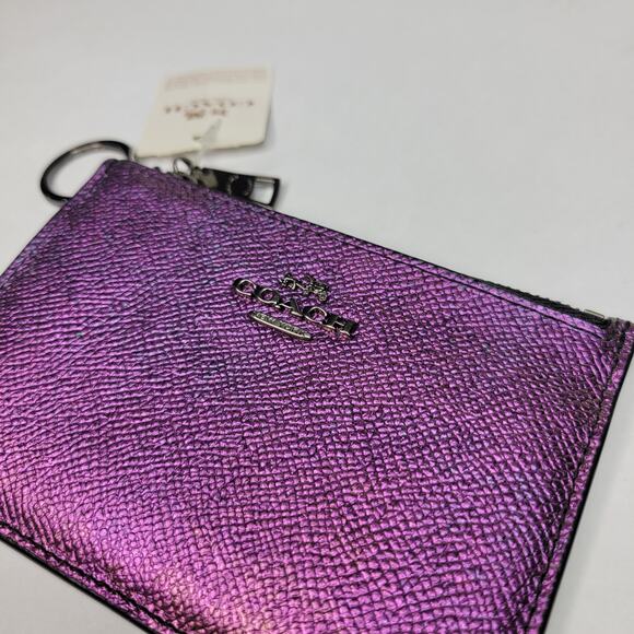 NEW Coach Zip Key Pouch in Hologram Leather Iridescent Small Wallet - Picture 3 of 7